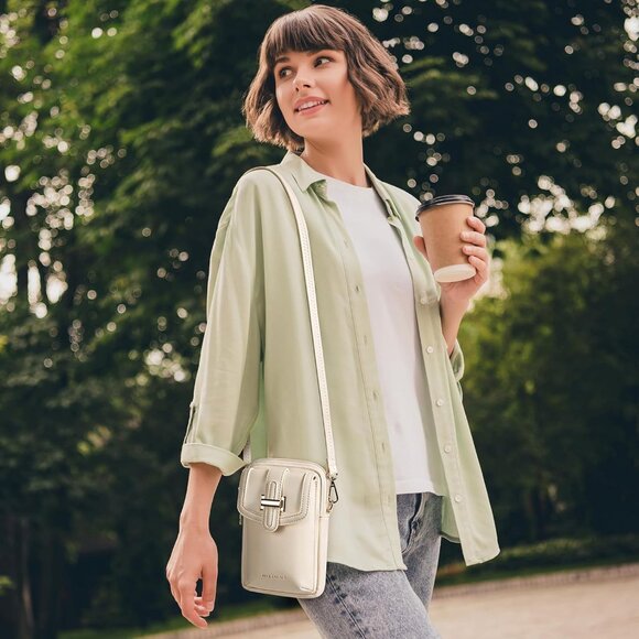 Small Vegan Leather Crossbody Bag for Women RFID Wallet, Stylish Beige, Adjustab - Picture 2 of 6